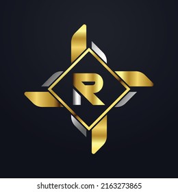 Premium luxury Vector elegant gold and silver font Letter R Template for company logo with monogram element 3d Design element or icon