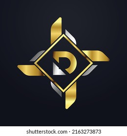 Premium lujoso Vector elegante fuente oro y plata Letra D Plantilla para el logotipo de la empresa con elemento monográfico 3d Diseño o icono