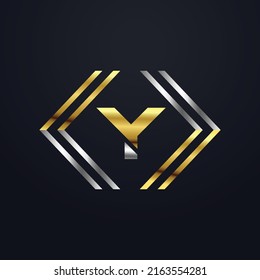 Premium lujoso Vector elegante fuente oro y plata Letra Y Plantilla para el logotipo de la empresa con elemento monográfico 3d Diseño o icono