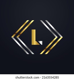 Premium luxury Vector elegant gold and silver font Letter L Template for company logo with monogram element 3d Design element or icon