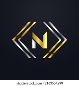 Premium luxury Vector elegant gold and silver font Letter N Template for company logo with monogram element 3d Design element or icon
