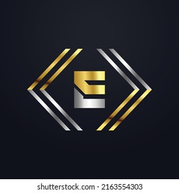 Premium luxury Vector elegant gold and silver font Letter E Template for company logo with monogram element 3d Design element or icon