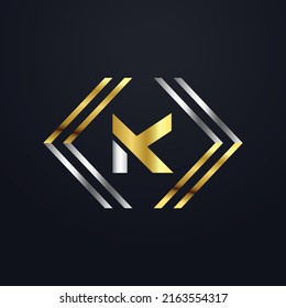 Premium luxury Vector elegant gold and silver font Letter K Template for company logo with monogram element 3d Design element or icon
