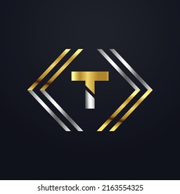 Premium luxury Vector elegant gold and silver font Letter T Template for company logo with monogram element 3d Design element or icon