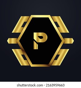 Premium luxury Vector elegant gold and silver font Letter P Template for company logo with monogram element 3d Design 