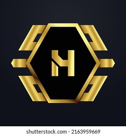 Premium luxury Vector elegant gold and silver font Letter H Template for company logo with monogram element 3d Design 