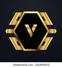 Premium luxury Vector elegant gold and silver font Letter V Template for company logo with monogram element 3d Design 