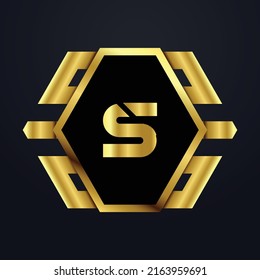 Premium-Luxus Vektor elegante Gold-und Silber-Schrift Letter S Vorlage für Firmenlogo mit Monogramm-Element 3d Design 