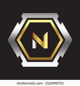 Premium lujo Vector elegante fuente oro y plata letra N Plantilla para el logotipo de la empresa con elemento monográfico 3d Diseño 