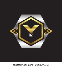 Premium luxury Vector elegant gold and silver font Letter Y Template for company logo with monogram element 3d Design 