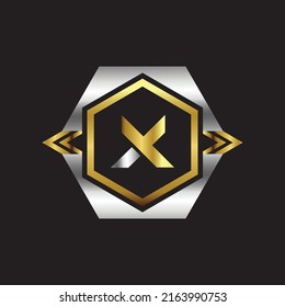 Premium luxury Vector elegant gold and silver font Letter X Template for company logo with monogram element 3d Design 