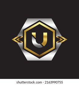Premium luxury Vector elegant gold and silver font Letter U Template for company logo with monogram element 3d Design 
