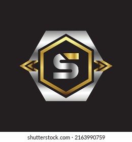 Premium luxury Vector elegant gold and silver font Letter S Template for company logo with monogram element 3d Design 