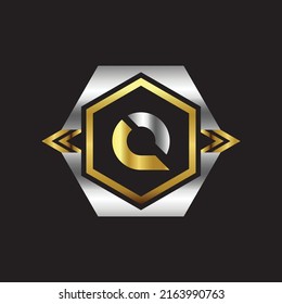 Premium luxury Vector elegant gold and silver font Letter Q Template for company logo with monogram element 3d Design 