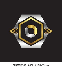 Premium lujoso Vector elegante fuente oro y plata Letra O Plantilla para el logotipo de la empresa con elemento monográfico 3d Diseño 