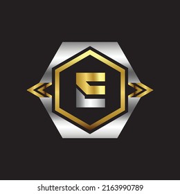 Premium lujoso Vector elegante fuente oro y plata Letra E Plantilla para el logotipo de la empresa con elemento monográfico 3d Diseño 