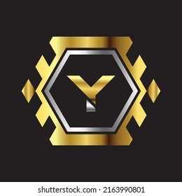 Premium lujoso Vector elegante fuente oro y plata Letra Y Plantilla para el logotipo de la compañía con el elemento monograma 3d Diseño 