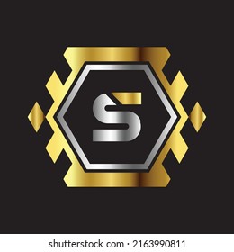 Premium luxury Vector elegant gold and silver font Letter S Template for company logo with monogram element 3d Design 