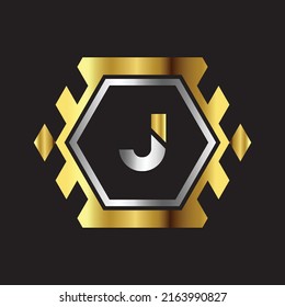 Premium luxury Vector elegant gold and silver font Letter J Template for company logo with monogram element 3d Design 