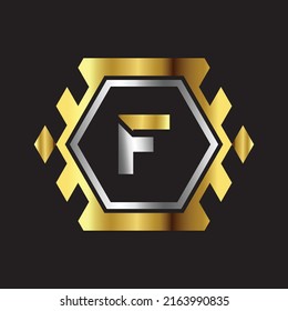 Premium luxury Vector elegant gold and silver font Letter F Template for company logo with monogram element 3d Design 