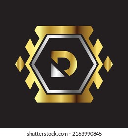 Premium luxury Vector elegant gold and silver font Letter D Template for company logo with monogram element 3d Design 