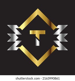 Premium luxury Vector elegant gold and silver font Letter T Template for company logo with monogram element 3d Design 