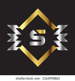 Premium luxury Vector elegant gold and silver font Letter S Template for company logo with monogram element 3d Design 