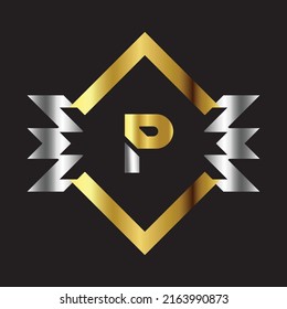 Premium luxury Vector elegant gold and silver font Letter P Template for company logo with monogram element 3d Design 