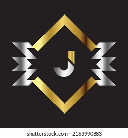 Premium luxury Vector elegant gold and silver font Letter J Template for company logo with monogram element 3d Design 