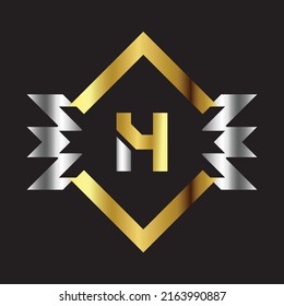 Premium luxury Vector elegant gold and silver font Letter H Template for company logo with monogram element 3d Design 