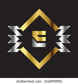 Premium lujoso Vector elegante fuente oro y plata Letra E Plantilla para el logotipo de la empresa con elemento monográfico 3d Diseño 