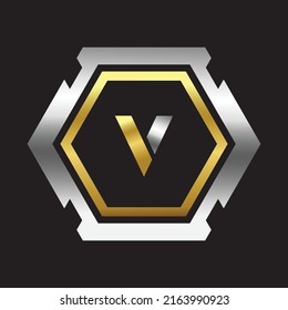 Premium-Luxus Vektor-elegante Gold-und Silber-Schriftart Letter V Vorlage für Firmenlogo mit Monogramm-Element 3d Design 