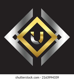 Premium luxury Vector elegant gold and silver font Letter U Template for company logo with monogram element 3d Design 