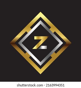 Premium luxury Vector elegant gold and silver font Letter Z Template for company logo with monogram element 3d Design 