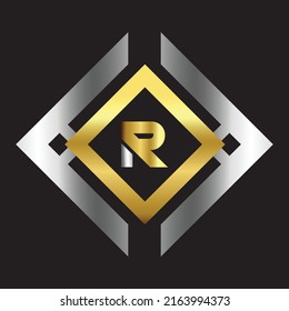 Premium lujoso Vector elegante fuente oro y plata Letra R Plantilla para el logotipo de la empresa con elemento monográfico 3d Diseño 