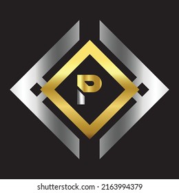 Premium luxury Vector elegant gold and silver font Letter P Template for company logo with monogram element 3d Design 