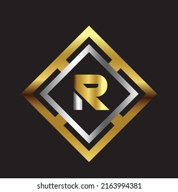 Premium lujoso Vector elegante fuente oro y plata Letra R Plantilla para el logotipo de la empresa con elemento monográfico 3d Diseño 