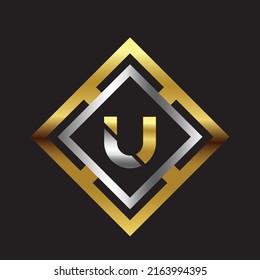Premium luxury Vector elegant gold and silver font Letter U Template for company logo with monogram element 3d Design 