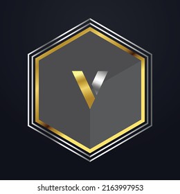 Premium luxury Vector elegant gold and silver font Letter V Template for company logo with monogram element 3d Design 