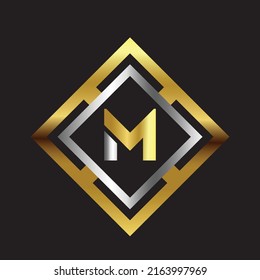 Premium lujoso Vector elegante fuente oro y plata Letra M Plantilla para el logotipo de la compañía con elemento monográfico 3d Diseño 