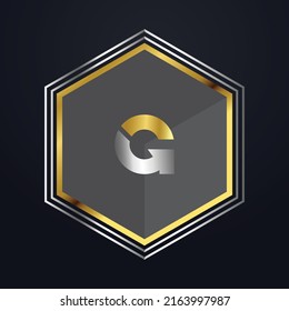 Premium luxury Vector elegant gold and silver font Letter G Template for company logo with monogram element 3d Design 