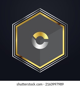 Premium lujo Vector elegante fuente oro y plata Letra C Plantilla para el logotipo de la compañía con elemento monográfico 3d Diseño 