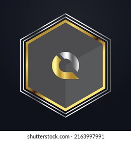 Premium luxury Vector elegant gold and silver font Letter Q Template for company logo with monogram element 3d Design 