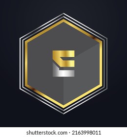 Premium luxury Vector elegant gold and silver font Letter E Template for company logo with monogram element 3d Design 