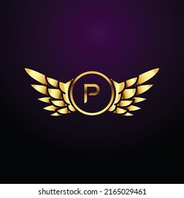 Premium-Luxus Vektor-elegante Gold und Font Letter p Vorlage für Firmenlogo mit Monogramm-Element 3d Design