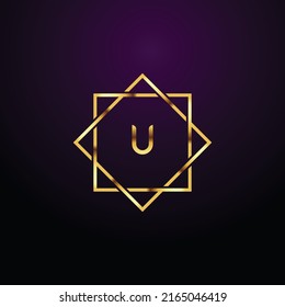 Premium luxury Vector elegant gold and  font Letter U Template for company logo with monogram element 3d Design