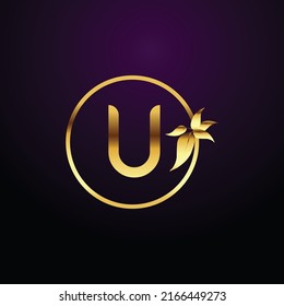 Premium luxury Vector elegant gold and  font Letter U Template for company logo with monogram element 3d Design