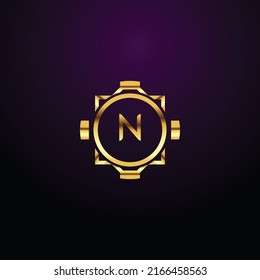 Premium luxury Vector elegant gold and  font Letter N Template for company logo with monogram element 3d Design