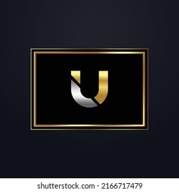 Premium luxury Vector elegant gold and  font Letter U Template for company logo with monogram element 3d Design
