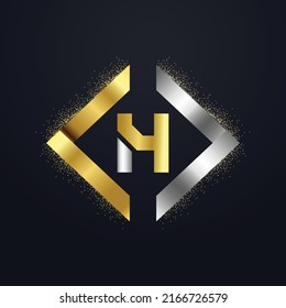 Premium luxury Vector elegant gold and  font Letter H Template for company logo with monogram element 3d Design